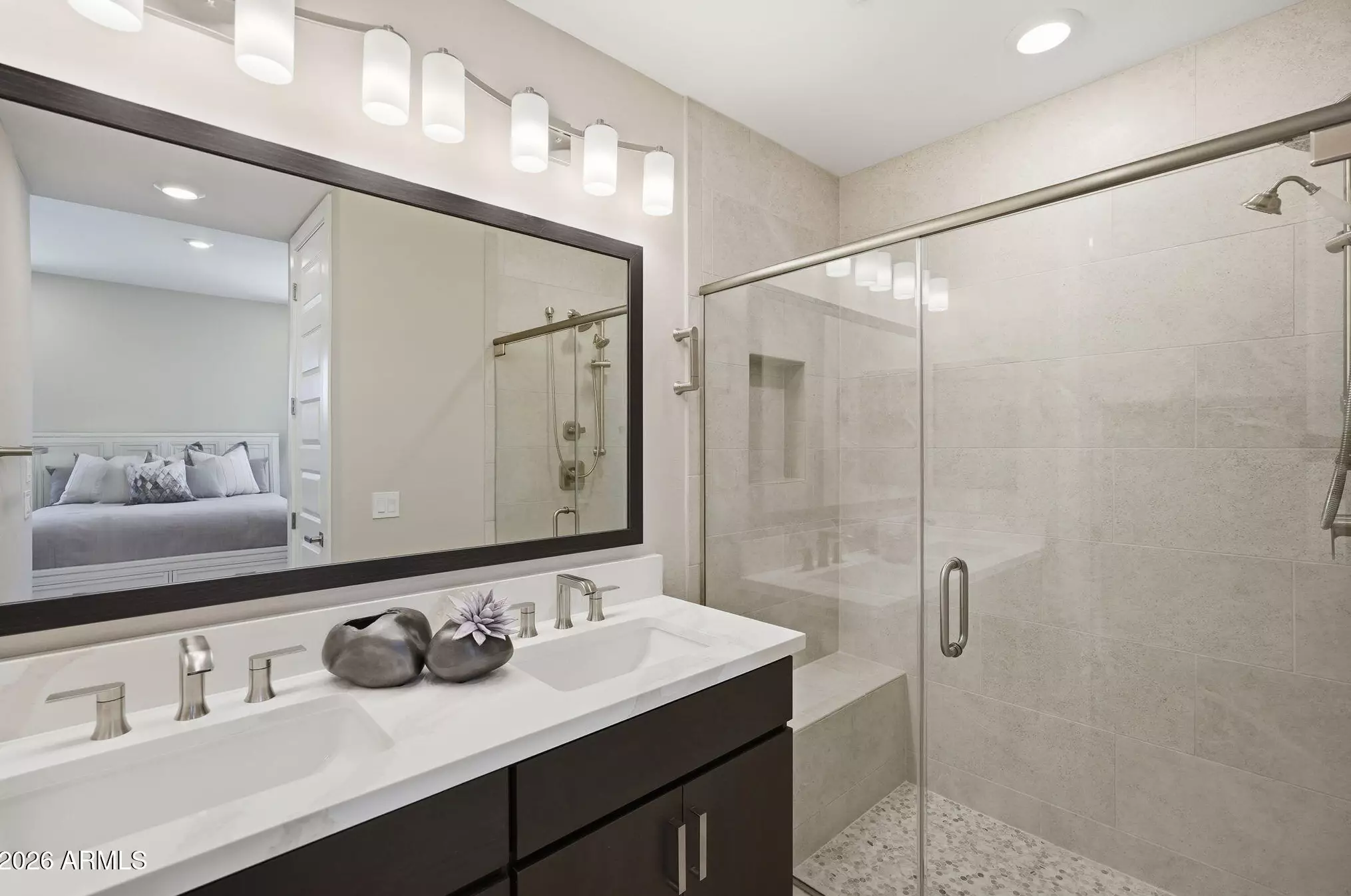 Spa-like bathrooms — spa-inspired primary bath with double vanity